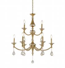 Bethel International Canada LA42C30BR - 9-Light Satin Brass Chandelier With Clear And Champagne Crystals